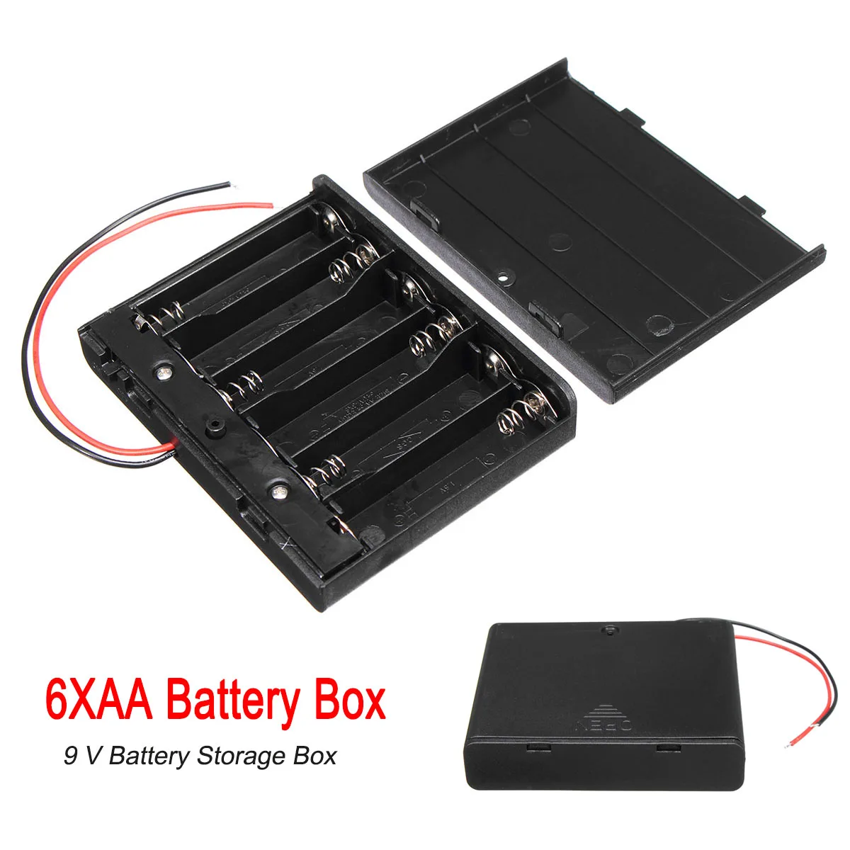 9V 6X AA Battery Holder Case Box Storage Slot w/ Wire Lead Cover Cap Switch ON/OFF Black 1.5V Battery Case
9V 6X AA Battery Holder Case Box Storage Slot w/ Wire Lead Cover Cap Switch ON/OFF Black 1.5V Battery Case