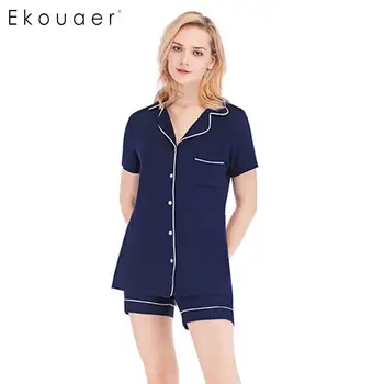 Ekouaer Women Summer Sleepwear Turn-down Collar Pajamas Set Button Pocket Short Sleeve Shirts Shorts Nightwear Two Piece Pajama
Ekouaer Women Summer Sleepwear Turn-down Collar Pajamas Set Button Pocket Short Sleeve Shirts Shorts Nightwear Two Piece Pajama