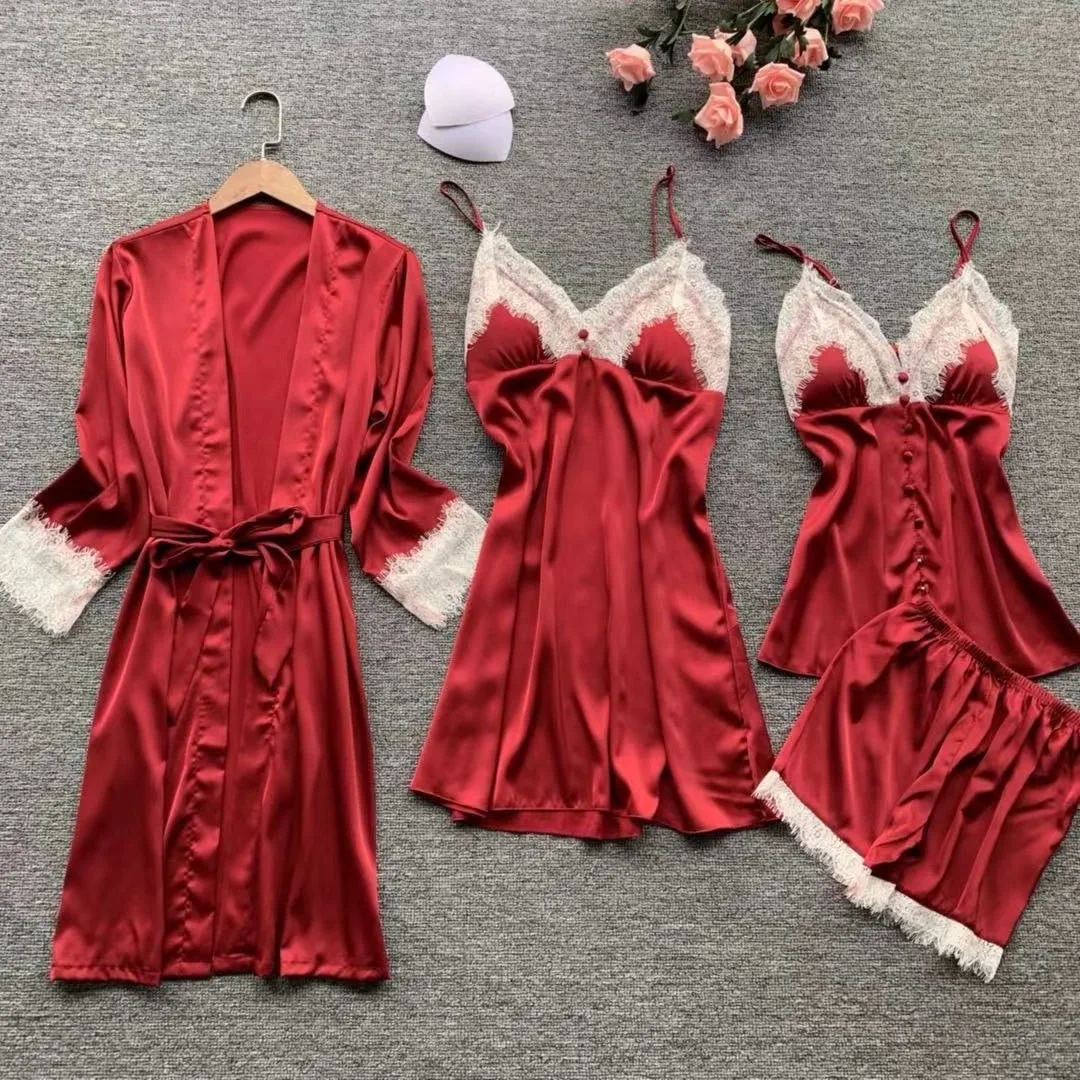 Lisacmvpnel 4 Pcs Sexy Lace Women Robe Set Cardigan+Nightdress+Shorts Set Fashion Sleepwear
Lisacmvpnel 4 Pcs Sexy Lace Women Robe Set Cardigan+Nightdress+Shorts Set Fashion Sleepwear