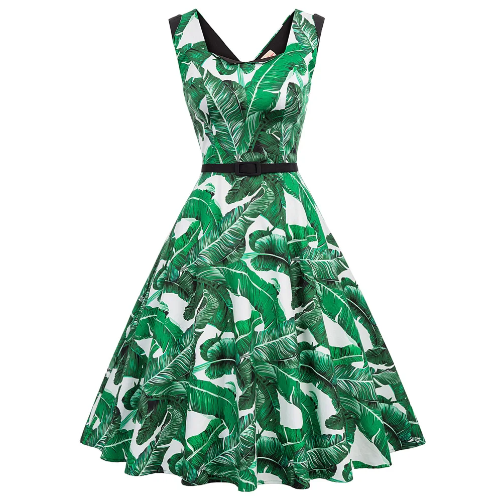 ladies Retro dress Vintage Women Sleeveless Belt Decorated holiday party evening Leaves print Flared A-Line knee Cotton Dress
ladies Retro dress Vintage Women Sleeveless Belt Decorated holiday party evening Leaves print Flared A-Line knee Cotton Dress
