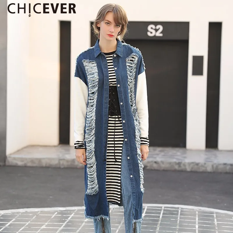 CHICEVER Hole Vintage Denim Trench Coat Female Women's Windbreaker Long Sleeve Loose Big Size Autumn Basic Coats Clothes 2019
CHICEVER Hole Vintage Denim Trench Coat Female Women's Windbreaker Long Sleeve Loose Big Size Autumn Basic Coats Clothes 2019
