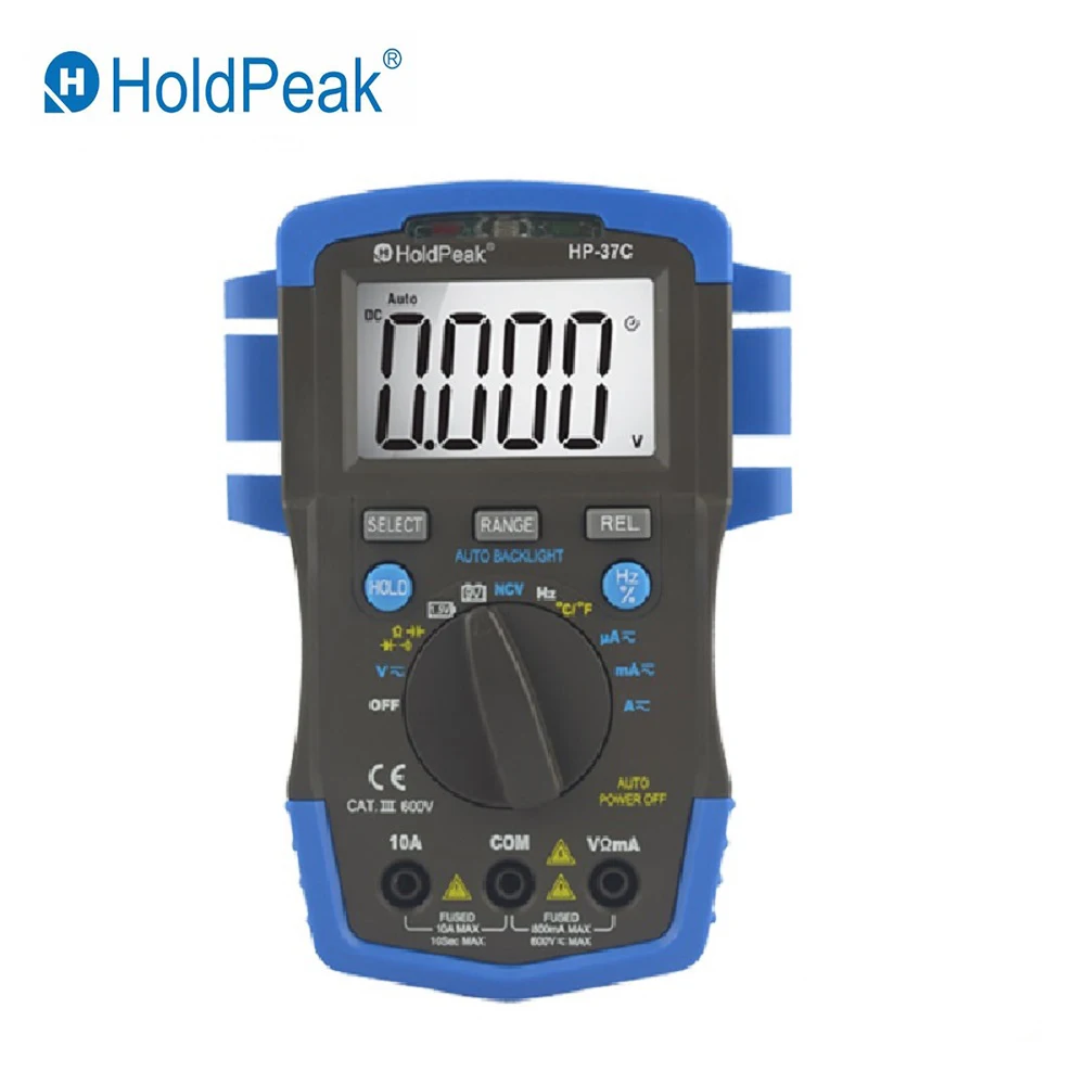 

HoldPeak HP-37C True RMS Digital Multimeter 6000 Counts ESR Tester AC DC Voltage Current Ohm Temperature Frequency NCV Meter New