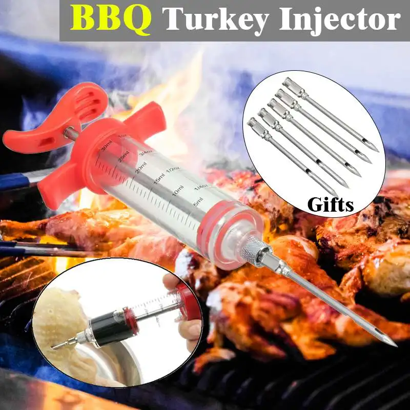 5PCS Stainless Steel Needles Spice Syringe Marinade Injector Flavor Syringe Cooking Meat Poultry Turkey Chicken BBQ Tool
5PCS Stainless Steel Needles Spice Syringe Marinade Injector Flavor Syringe Cooking Meat Poultry Turkey Chicken BBQ Tool