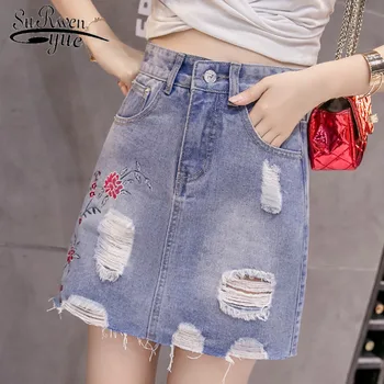 2019 Spring and Summer A characters Ladies in short skirts embroidered flowers hollowed-out denim skirt with buttocks 2164 50
2019 Spring and Summer A characters Ladies in short skirts embroidered flowers hollowed-out denim skirt with buttocks 2164 50