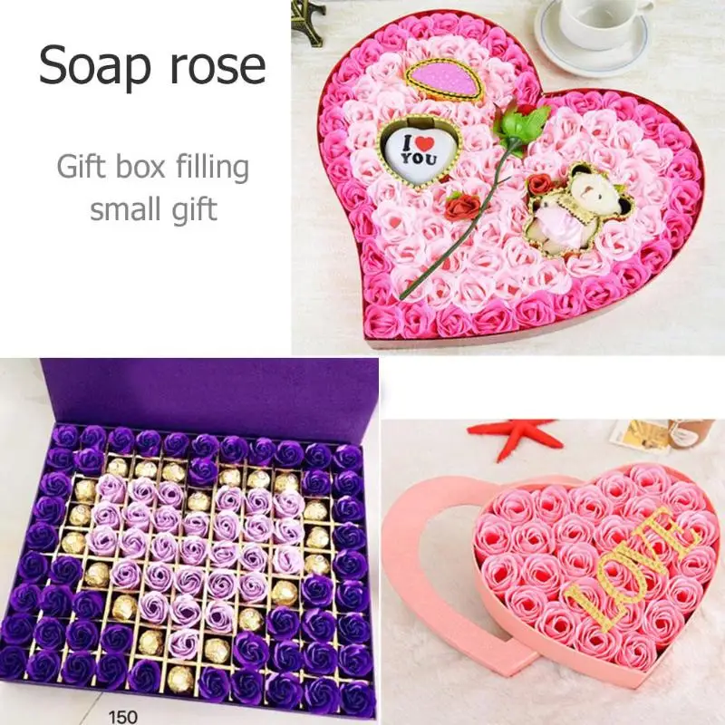 

Artificial Rose Soap Flower Petal with DIY Gift Box Valentines Day Wedding Holiday Decor Gifts Color Random