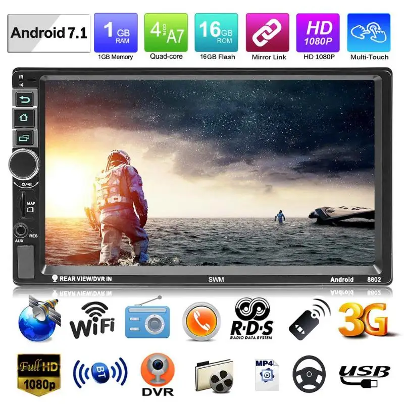 

7in 2 Din Android 7" Car Stereo MP5 Player 16G Bluetooth GPS Navi RDS FM AM Radio Band FM1/FM2/FM3 AM1/AM2 Computer Memory