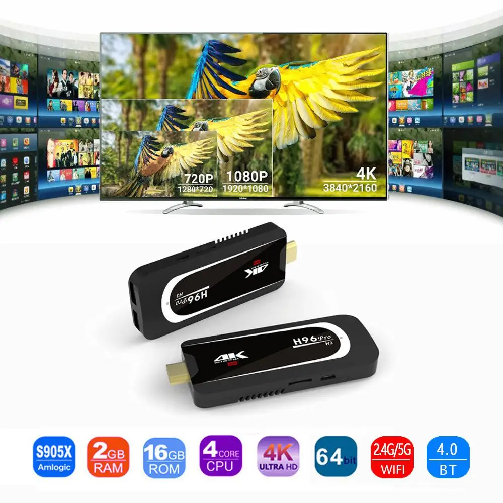 

S905X H96PRO H3 Android 7.1 TV Stick Amlogic S905X 2GB RAM 16GB ROM Quad Core 2.4GHZ/5.0GHZ WIFI HDMI 4K2K TV Stick r20