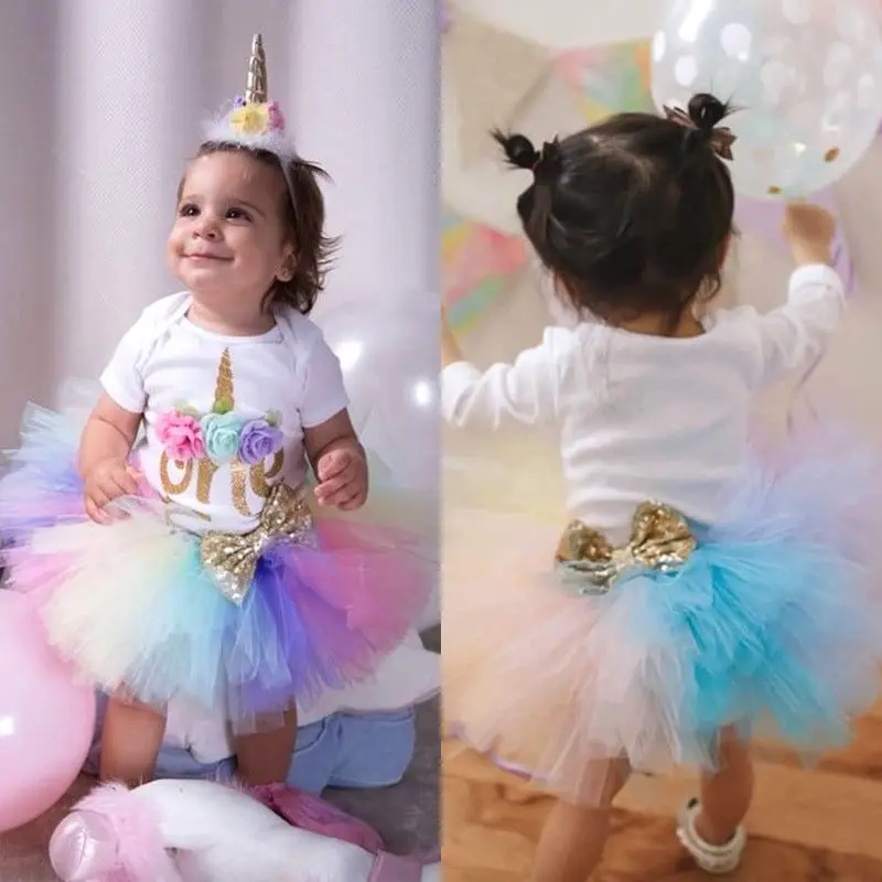 

Pudcoco Girl Set 0-24M Baby Girl First 1st Birthday Unicorn Tops Romper Tutu Tulle Dress Skirt Outfits