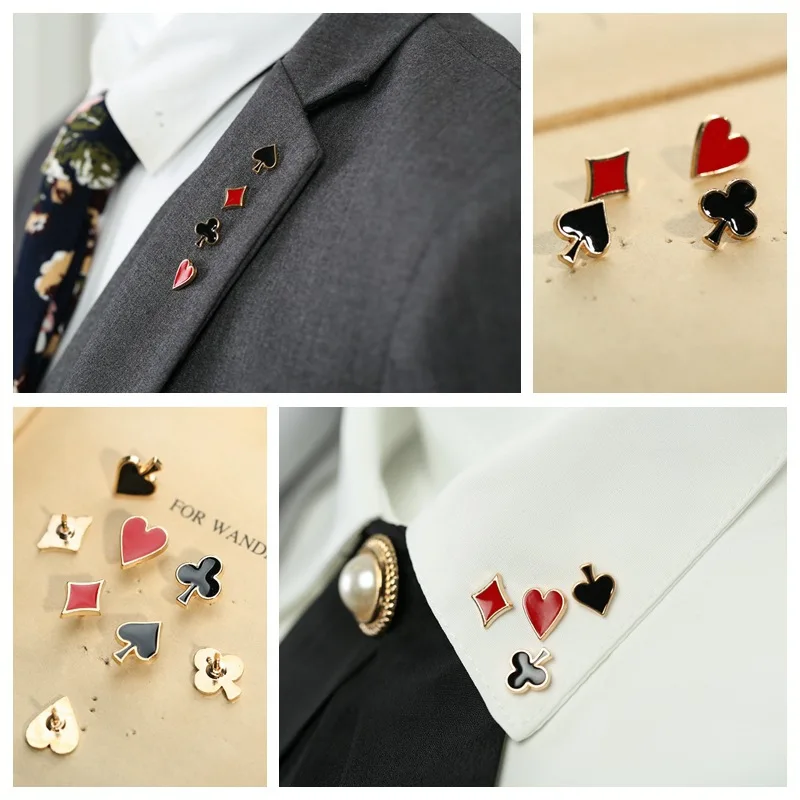 

i-Remiel Popular Small Poker Cufflinks Pins and Brooches for Women Men Zinc Alloy Broche Brooch Badges Shirt Collar Accessories
