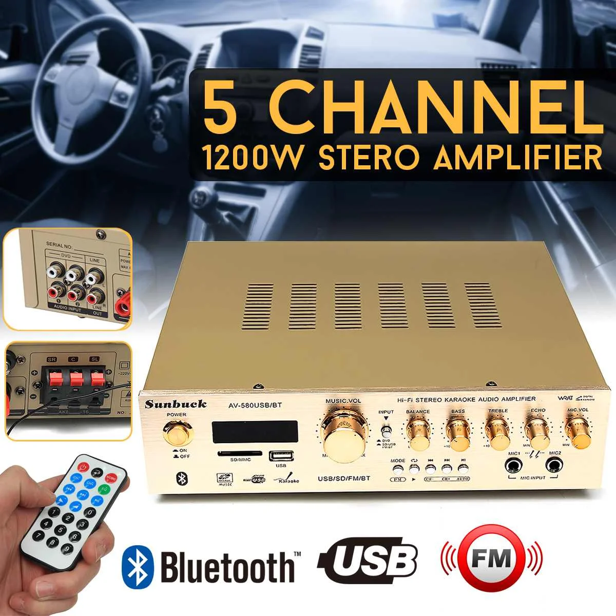220V 50W 5 Channel USB Stero Amplifier Support FM Radio Play Bluetooth Function With Card
220V 50W 5 Channel USB Stero Amplifier Support FM Radio Play Bluetooth Function With Card