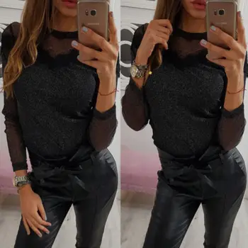 Fashion Women Spring Mesh Long Sleeve Sexy Black Solid Casual Lace Blouse Ladies Loose Hot Tops
Fashion Women Spring Mesh Long Sleeve Sexy Black Solid Casual Lace Blouse Ladies Loose Hot Tops