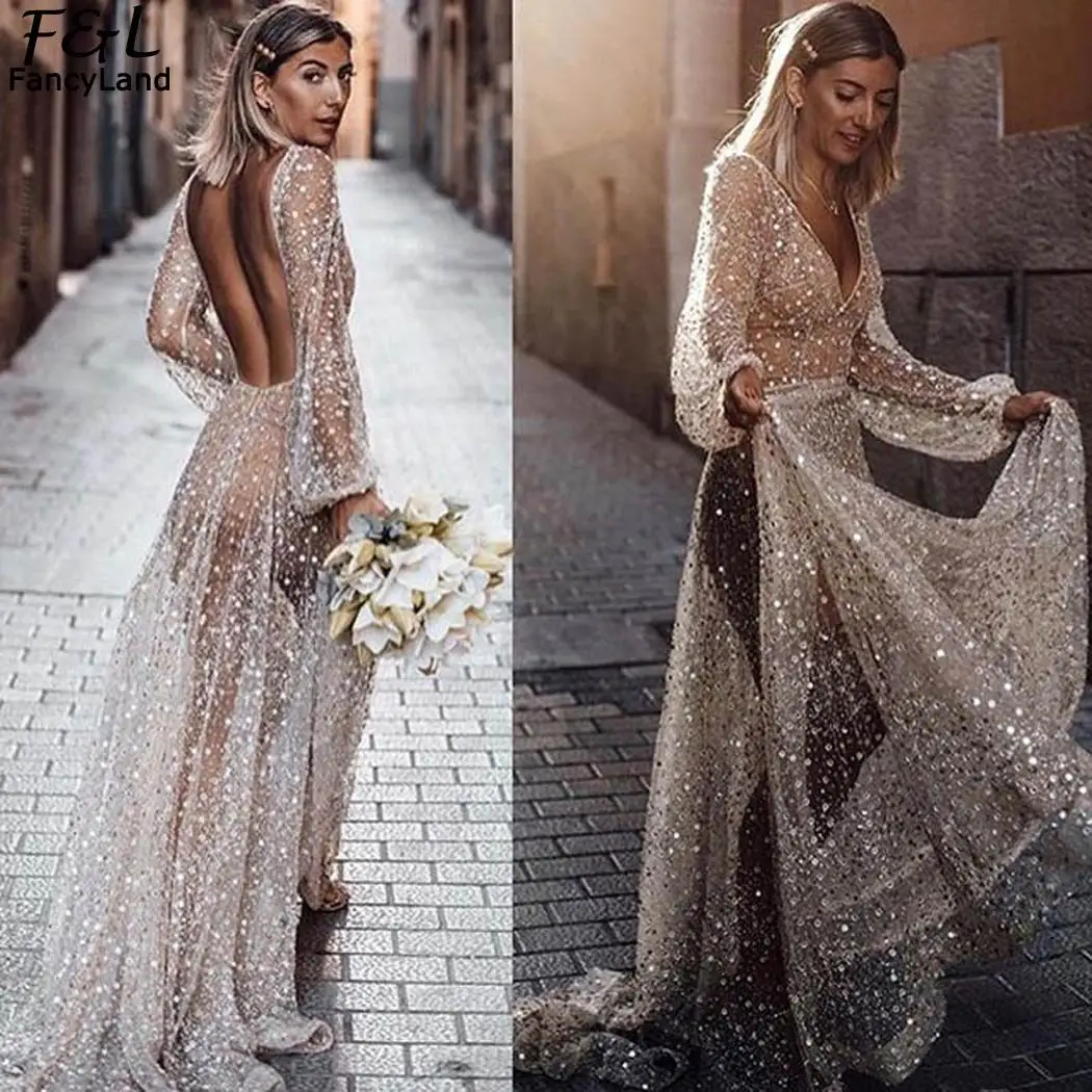 Women Fashion V-Neck Long Sleeve See-through Long Dress Zipper Backless Sequins Maxi Dress Slim Summer White Dress
Women Fashion V-Neck Long Sleeve See-through Long Dress Zipper Backless Sequins Maxi Dress Slim Summer White Dress