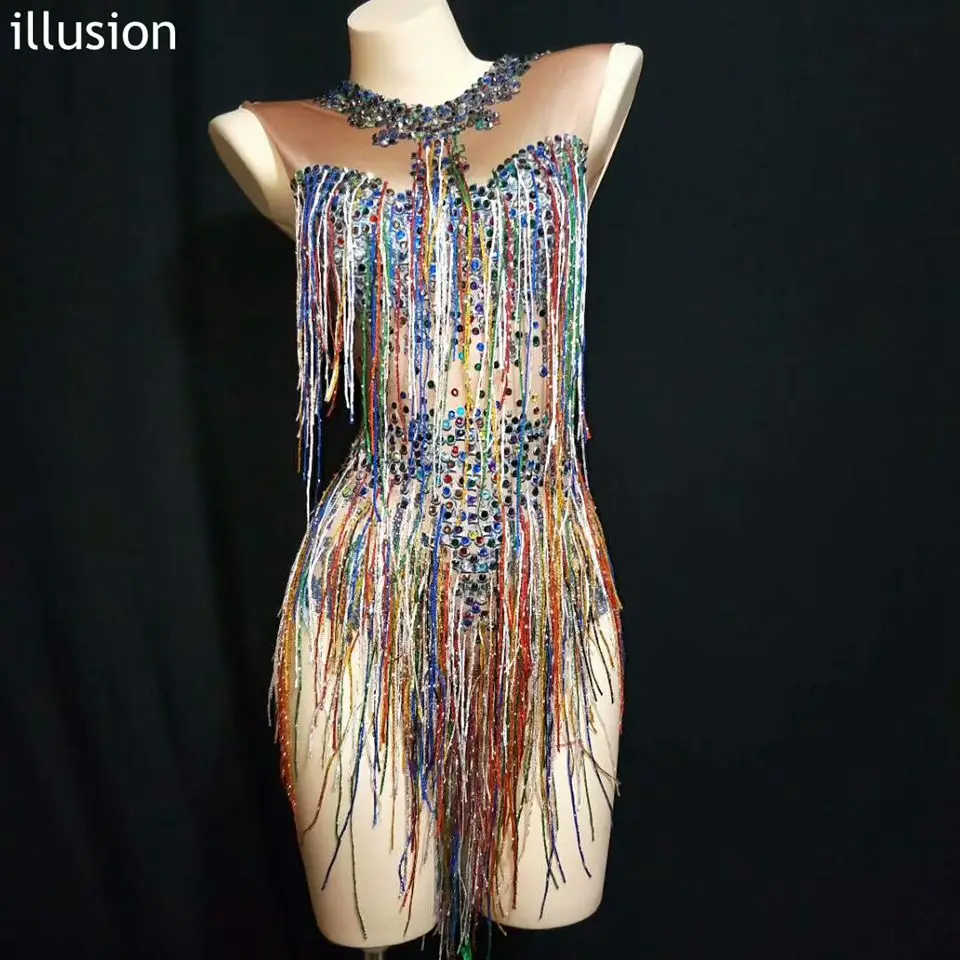 Colorful Fringes Rhinestone Bodysuit Lady Latin Jazz Ballroom Dance Costume Singer Show Stage Performance Wear Women Party Dress
Colorful Fringes Rhinestone Bodysuit Lady Latin Jazz Ballroom Dance Costume Singer Show Stage Performance Wear Women Party Dress