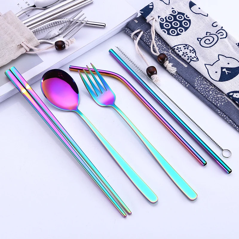 5PCS Stainless Steel Dinnerware Set Spoon Fork Chopsticks Straws With Cloth Pack Cutlery Kitchen Dinnerware Tableware Kit
5PCS Stainless Steel Dinnerware Set Spoon Fork Chopsticks Straws With Cloth Pack Cutlery Kitchen Dinnerware Tableware Kit
