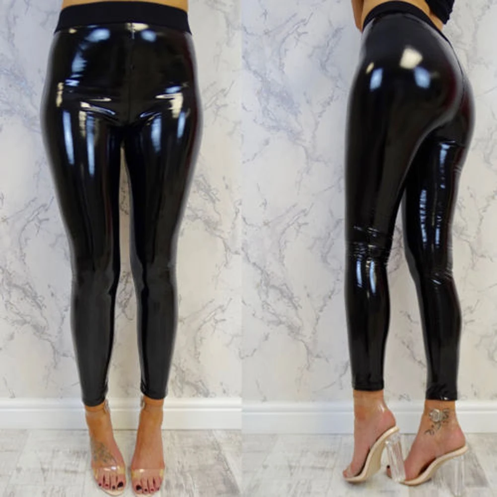 Women Vinyl PVC Wet Look Shiny Disco Elasticated High Waist Leggings Pant | Мать и ребенок