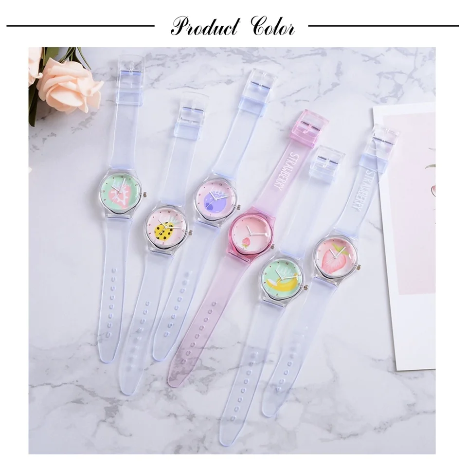 Watch Transparent Clock Silicone Watches Women Sport Quartz Wristwatches Fruit Novelty Crystal Ladies Watch Cartoon
Watch Transparent Clock Silicone Watches Women Sport Quartz Wristwatches Fruit Novelty Crystal Ladies Watch Cartoon
