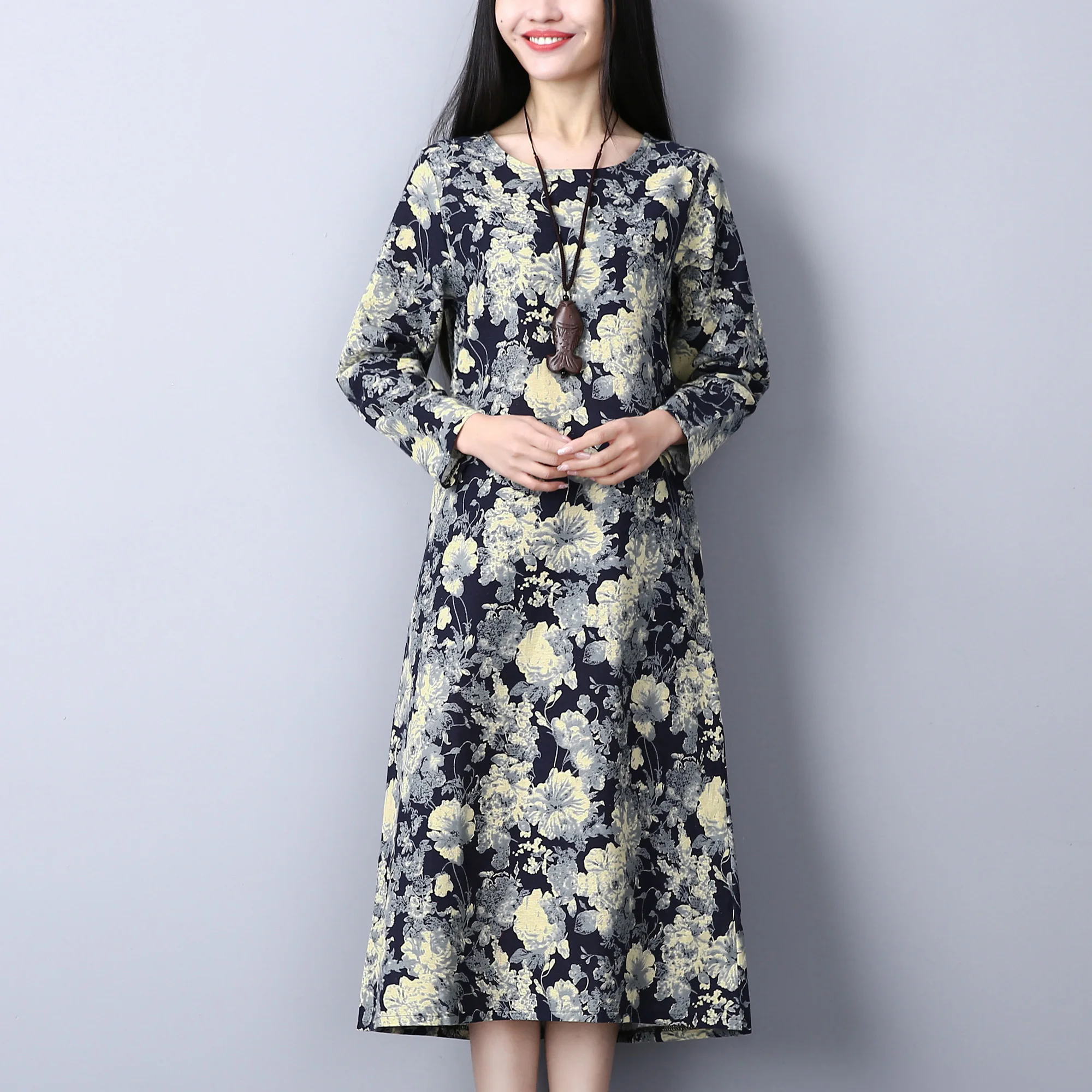 Spring Summer Women Vintage Long Sleeve Loose Linen Dresses Casual Floral Printed O-Neck Dress Vestido
Spring Summer Women Vintage Long Sleeve Loose Linen Dresses Casual Floral Printed O-Neck Dress Vestido