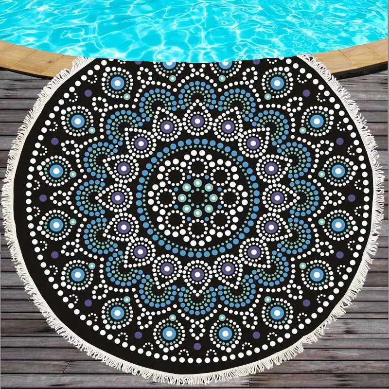 

Mandala Round Beach Towel Bohemian Floral Tassel Tapestry Green Boho Yoga Mat Lotus Flower Toalla Blanket 150cm X 150cm