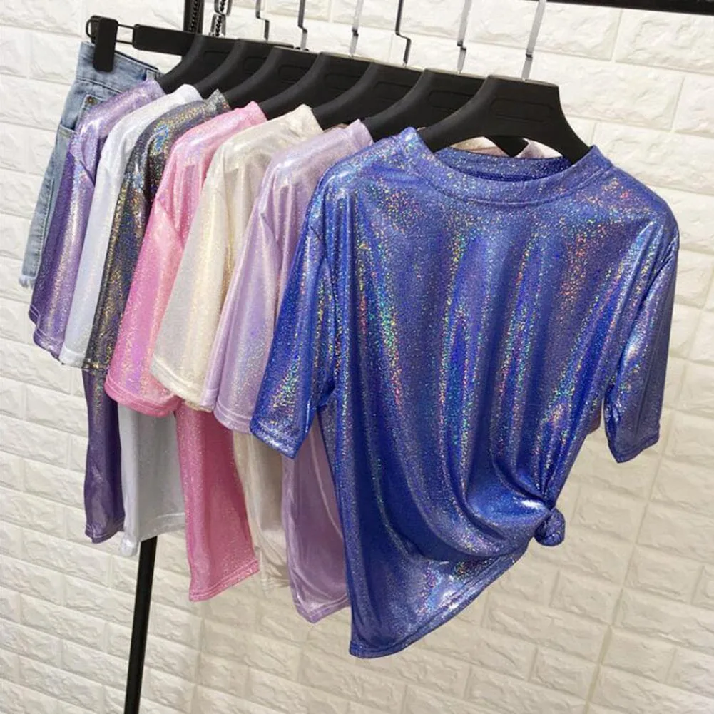 New Summer Woman Retro Style Bright Silk Short Sleeve Tops Fashion Ladies Shiny Loose Short Sleeve Sexy Club Harajuku T-shirt
New Summer Woman Retro Style Bright Silk Short Sleeve Tops Fashion Ladies Shiny Loose Short Sleeve Sexy Club Harajuku T-shirt