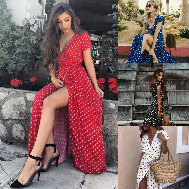 2019 Newest Women Wave Dot Point Short Sleeve Dress Ladies Split V Neck Stretch Bodycon Maxi Dress High Waist Lace-up Belt Dress
2019 Newest Women Wave Dot Point Short Sleeve Dress Ladies Split V Neck Stretch Bodycon Maxi Dress High Waist Lace-up Belt Dress