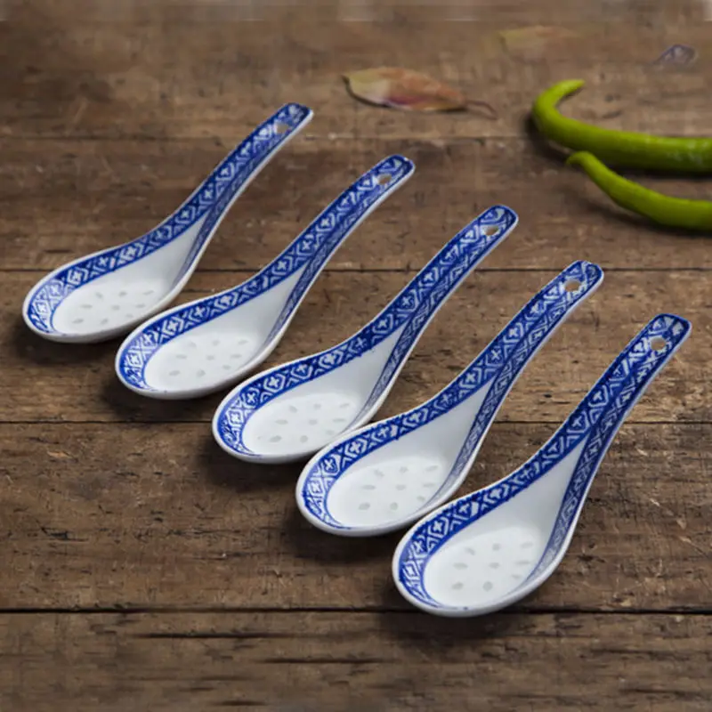 

5Pcs China Chinese Style Ceramic Spoon Children Rice Scoop Spoon Kitchen Tableware Stir Spoon Soup Spoons Blue Dinner For Kids