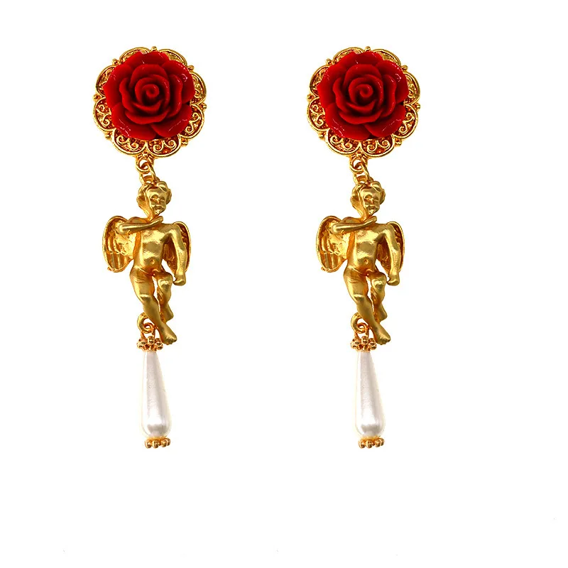 Stainless Steel Baroque Pearl Angel Earrings Drop Rose Earrings Retro Party Ladies Earrings Fashion Jewelry
Stainless Steel Baroque Pearl Angel Earrings Drop Rose Earrings Retro Party Ladies Earrings Fashion Jewelry