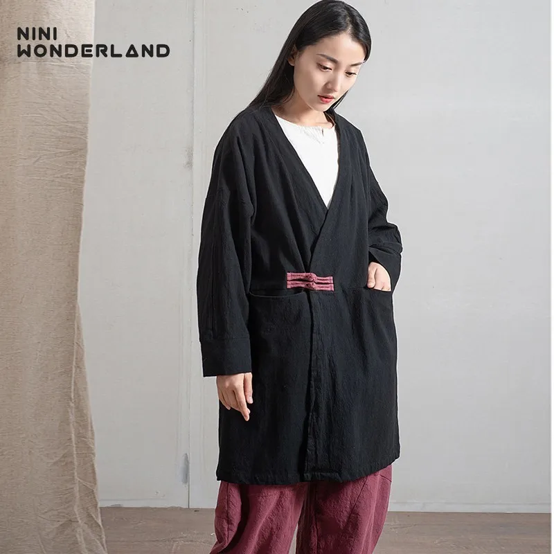 NINI WONDERLAND 2019 Spring Chinese Style Jacket Coats Women Cotton Linen Long Outwear Female V Neck Casual Coat Autumn big Size
NINI WONDERLAND 2019 Spring Chinese Style Jacket Coats Women Cotton Linen Long Outwear Female V Neck Casual Coat Autumn big Size