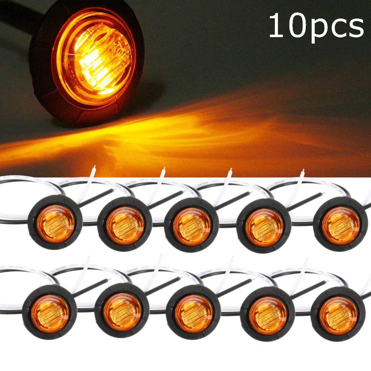 10Pcs Truck Amber Yellow Waterproof LED Light Small Round Side Marker Lights 3 LED Button Lamps Lorry 12V/24V
10Pcs Truck Amber Yellow Waterproof LED Light Small Round Side Marker Lights 3 LED Button Lamps Lorry 12V/24V