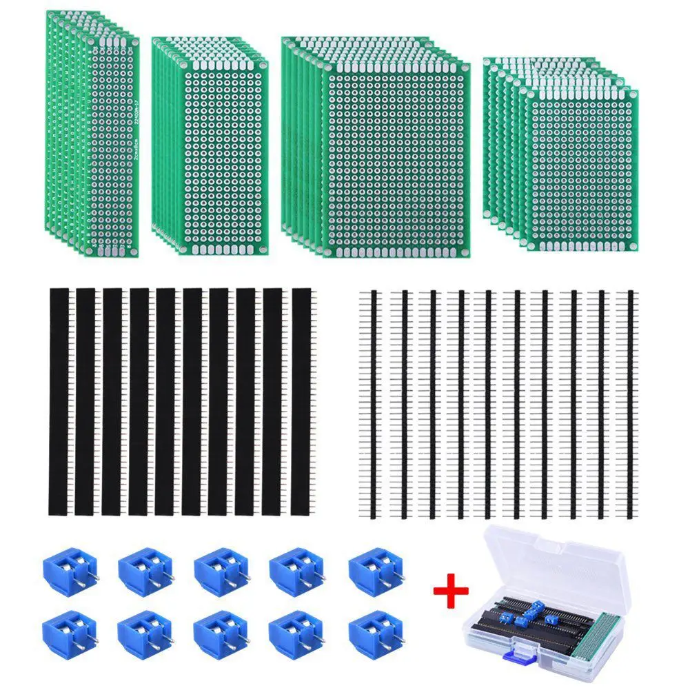 30 Pcs Double Sided PCB Board Prototype Kit 4 Sizes Circuit Board with 20 Pcs 40 Pin 2.54mm Male and Female Header Connector f
30 Pcs Double Sided PCB Board Prototype Kit 4 Sizes Circuit Board with 20 Pcs 40 Pin 2.54mm Male and Female Header Connector f