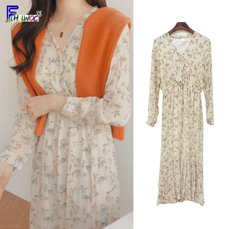 Temperament Vintage Dresses Women Long Sleeve Cute Slim Waist A Line Cute Sweet gentle and soft Floral Print Chiffon Dress Long
Temperament Vintage Dresses Women Long Sleeve Cute Slim Waist A Line Cute Sweet gentle and soft Floral Print Chiffon Dress Long