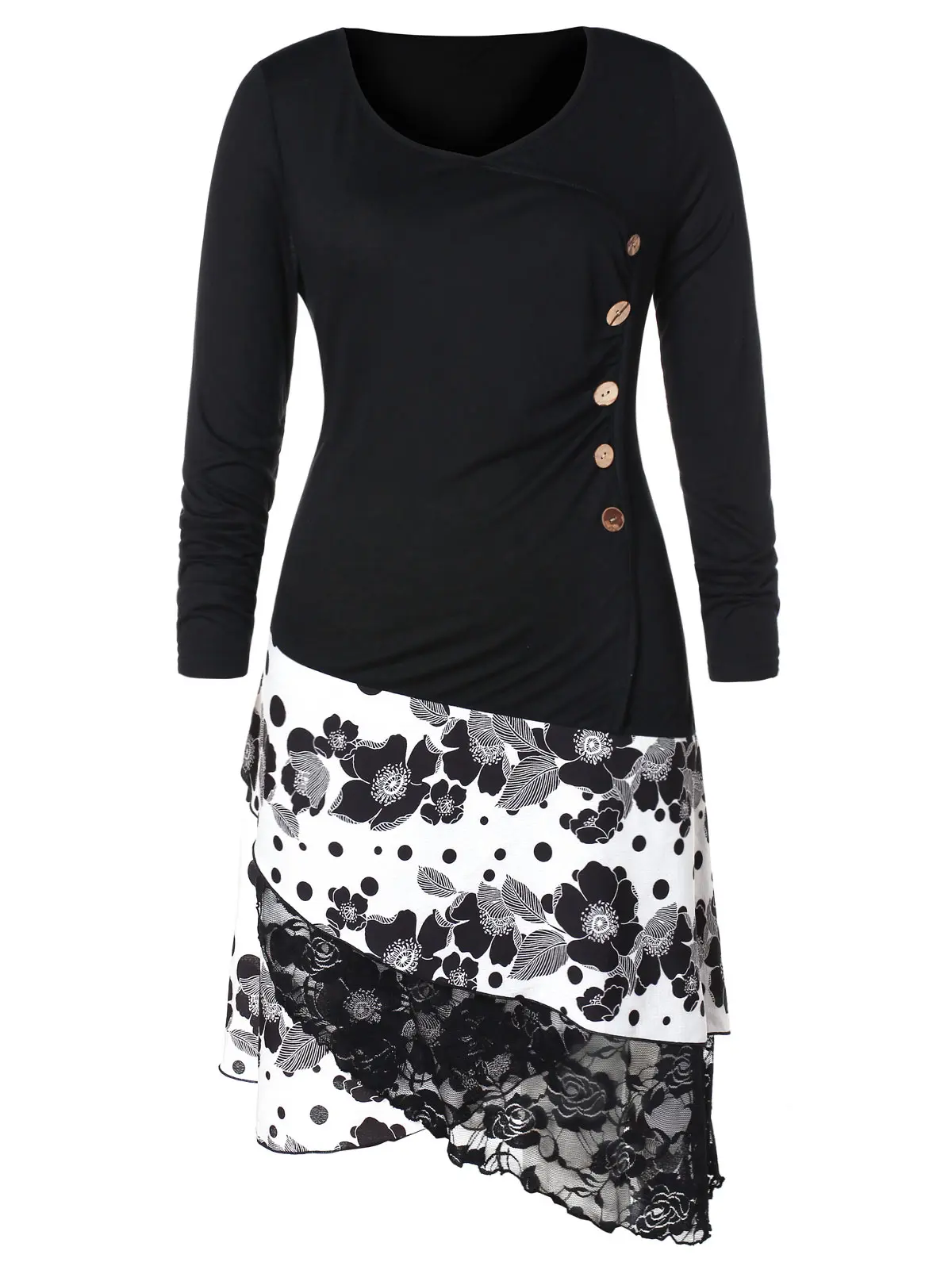 Plus Size 5XL Floral Women Tops Long Sleeve O-Neck Buttons Splicing High Low T-Shirt Casual Long T-Shirts Spring Tops Tee
Plus Size 5XL Floral Women Tops Long Sleeve O-Neck Buttons Splicing High Low T-Shirt Casual Long T-Shirts Spring Tops Tee