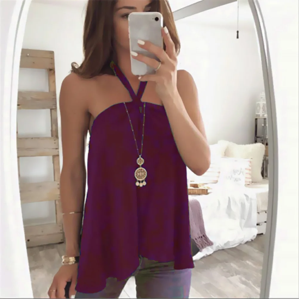 Women Girls Summer Loose Solid Color Halter Off Collar Sun-top Sleeveless Backless Boob Tube Top Chiffon Shirt Long Blouse
Women Girls Summer Loose Solid Color Halter Off Collar Sun-top Sleeveless Backless Boob Tube Top Chiffon Shirt Long Blouse