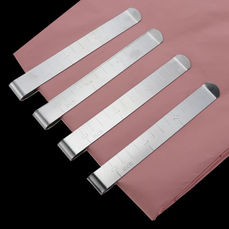 

4Pcs Metal Sewing Crimping Clip Stainless Steel Hemming Clips With Built-in Ruler Cloth Measurement Ruler