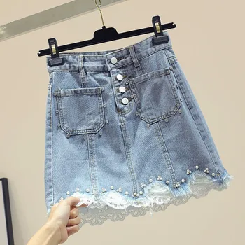 Lace patchwork denim skirts women 2019 summer holes high waist diamonds beading skirt fashion S,M,L
Lace patchwork denim skirts women 2019 summer holes high waist diamonds beading skirt fashion S,M,L