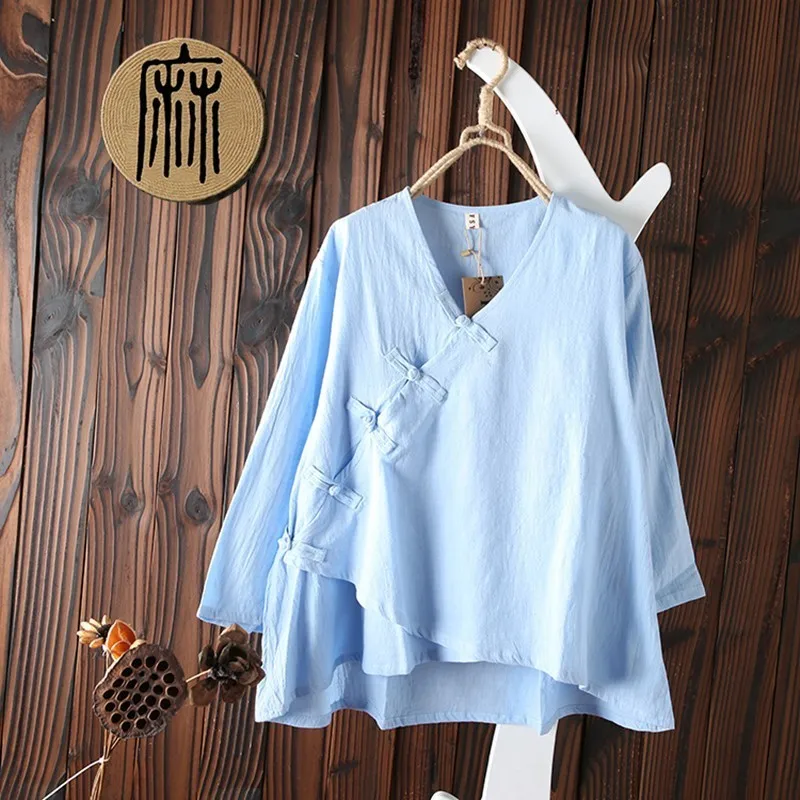 Chinese Style Autumn Woman Casual Vintage Oblique Button Cotton Linen Blouse Girl Asymmetrical Tops Green Blusa Shirt Clothes
Chinese Style Autumn Woman Casual Vintage Oblique Button Cotton Linen Blouse Girl Asymmetrical Tops Green Blusa Shirt Clothes