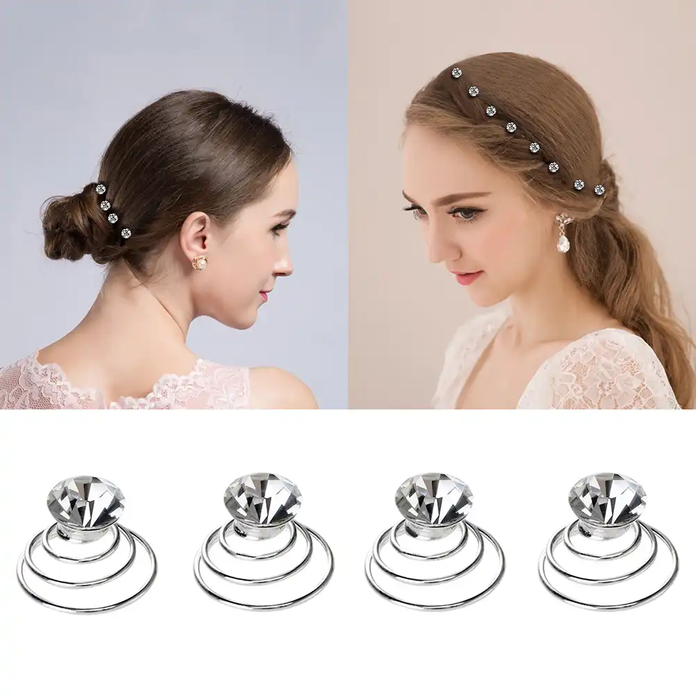 12pcs Spiral Hair Pins Portable Rhinestone Alloy Mini Barrette