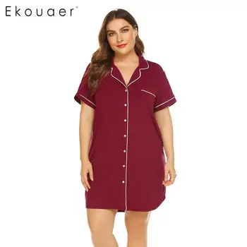 Ekouaer Plus Size Summer Dress Women Turn Down Collar Sleepwear Short Sleeve Pocket Nightdress Ladies Chemise Sleepshirts
Ekouaer Plus Size Summer Dress Women Turn Down Collar Sleepwear Short Sleeve Pocket Nightdress Ladies Chemise Sleepshirts