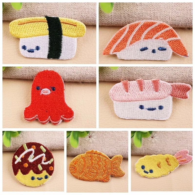 Cartoon cute food Doughnut Salmon Sushi Small octopus Embroidery Honey peach Patches for Clothing Iron Clothes Appliques Badge
Cartoon cute food Doughnut Salmon Sushi Small octopus Embroidery Honey peach Patches for Clothing Iron Clothes Appliques Badge
