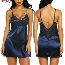 Gran oferta de ropa interior Sexy para mujer, Mini vestido de satén de encaje, ropa de dormir, Babydoll, negro, azul, verde, rojo púrpura(China)