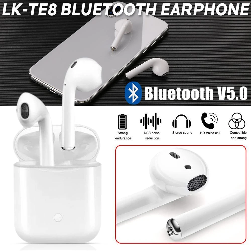 LK-TE8 TWS Double Mini Bluetooth 5.0 Touch Earphones Earbuds Wireless Air pods Headest With Charging Box Mic for iPhone Android
LK-TE8 TWS Double Mini Bluetooth 5.0 Touch Earphones Earbuds Wireless Air pods Headest With Charging Box Mic for iPhone Android