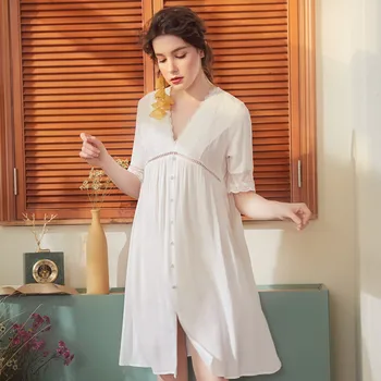 Sexy Nightgown Lace Cotton Women Summer Dress Sleepwear Woman Vintage Nighty Blue White Maternity Nighties
Sexy Nightgown Lace Cotton Women Summer Dress Sleepwear Woman Vintage Nighty Blue White Maternity Nighties