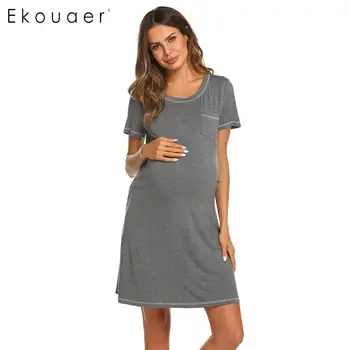 Ekouaer Night Dress Sleepwear Women Short Sleeve Nightgown Round Neck Contrast Stitch Pocket Rayon Nightdress Female Nightwear
Ekouaer Night Dress Sleepwear Women Short Sleeve Nightgown Round Neck Contrast Stitch Pocket Rayon Nightdress Female Nightwear
