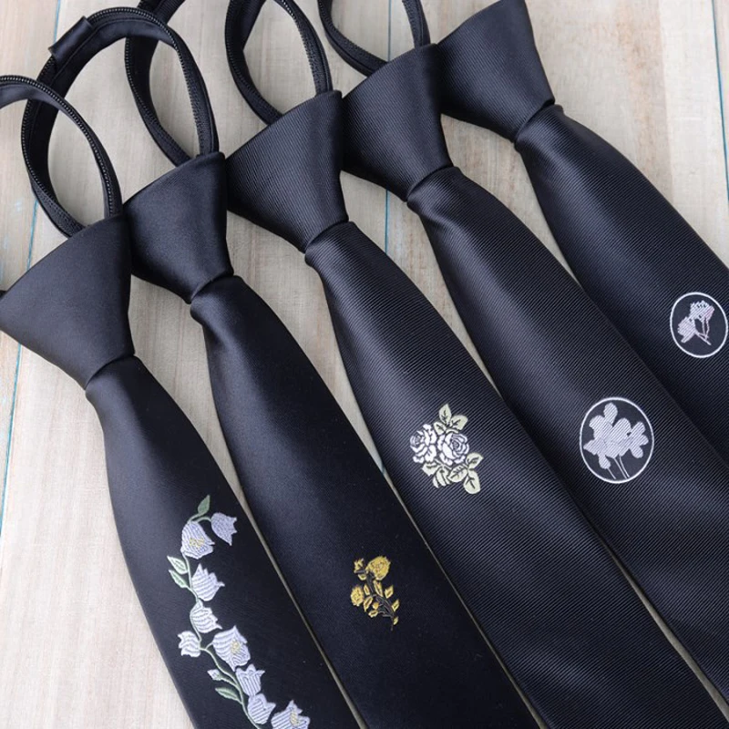 

New Arrival Personalized Slim 5 cm Pre-tied Neck Ties Black Wine Navy Solid Color Embroidery Men Neckties Animal Bees Dragonfly