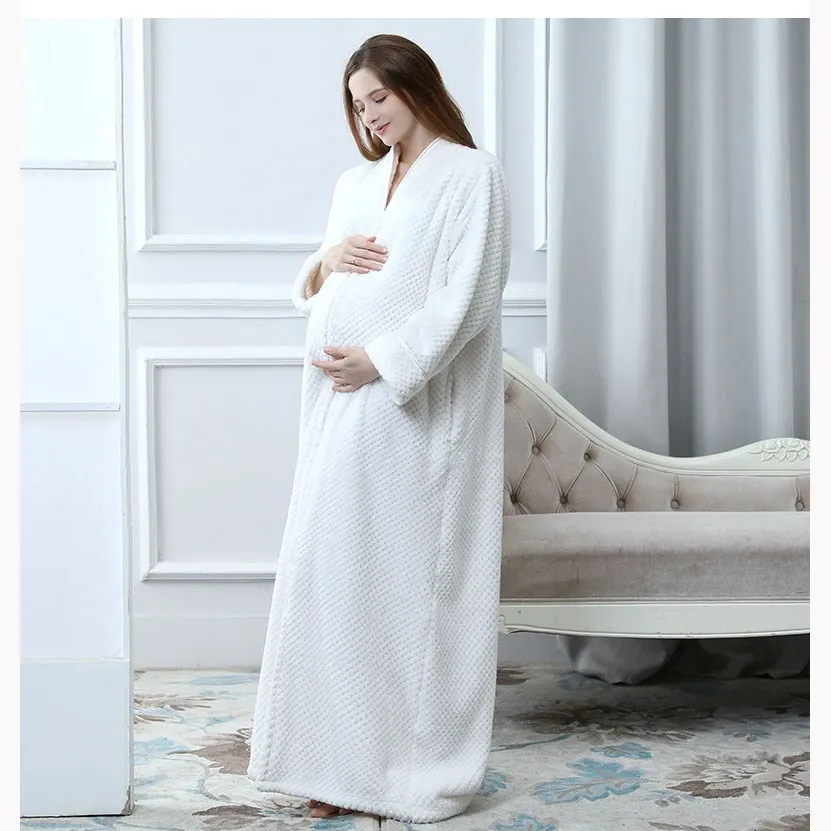Lovers Women Men Thick Flannel Warm Bath Robe Zipper V-Neck Winter Long Bathrobe Solid Plus Size Pregnant Wedding Robes
Lovers Women Men Thick Flannel Warm Bath Robe Zipper V-Neck Winter Long Bathrobe Solid Plus Size Pregnant Wedding Robes
