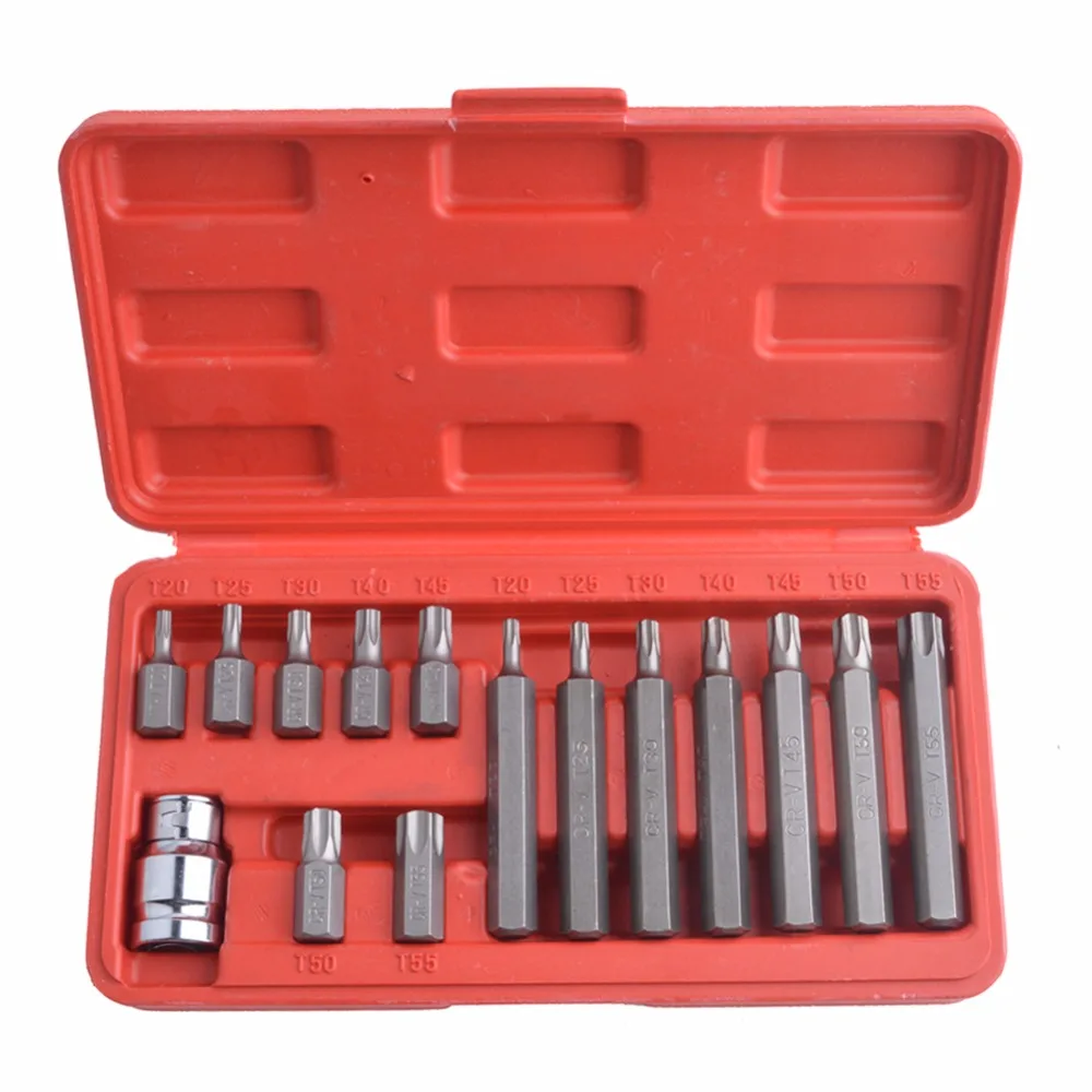 15-Pieces Chrome Vanadium Steel Torx Bit Set Star Bits Set Including 14Pc Torx Bits And 1Pc 1/2 Inch Drive Socket Adaptor
15-Pieces Chrome Vanadium Steel Torx Bit Set Star Bits Set Including 14Pc Torx Bits And 1Pc 1/2 Inch Drive Socket Adaptor