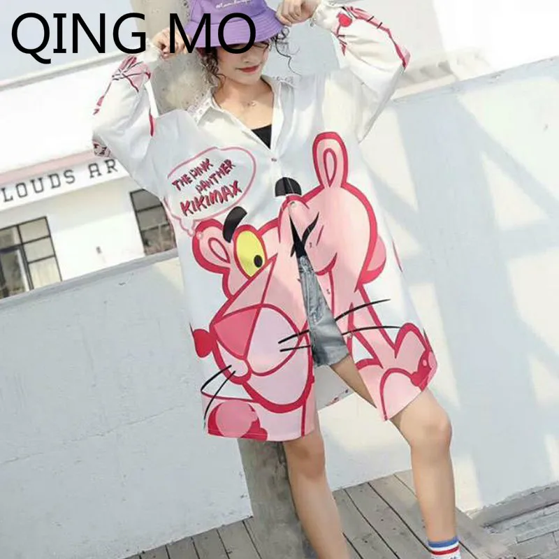 QING MO White Women Pink Panther Letter Printing Blouse 2019 Fashion Spring Women Turn-down Collar Full Sleeve Blouse ZQY055
QING MO White Women Pink Panther Letter Printing Blouse 2019 Fashion Spring Women Turn-down Collar Full Sleeve Blouse ZQY055