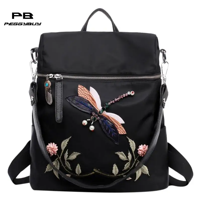 3D Dragonfly Flower Embroidery Print Nylon Backpack Leisure Shoulder Female Casual Trave Backpack Women School Bags Sac a Dos
3D Dragonfly Flower Embroidery Print Nylon Backpack Leisure Shoulder Female Casual Trave Backpack Women School Bags Sac a Dos