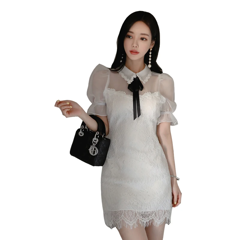 Casual Women White Lace Dress Summer Fashion Mesh Patchwork Short Puff Sleeve Bowknot Sexy Ladies Party Mini Dress Vestidos
Casual Women White Lace Dress Summer Fashion Mesh Patchwork Short Puff Sleeve Bowknot Sexy Ladies Party Mini Dress Vestidos