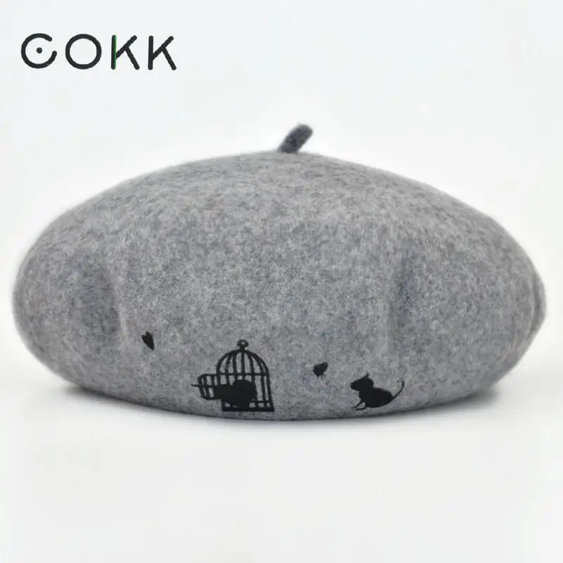 COKK Wool Beret Womens Hat Winter Beanie Cat Embroidery Beret Cap England Vintage Boina Feminina Gorras Black Painter Cap
COKK Wool Beret Womens Hat Winter Beanie Cat Embroidery Beret Cap England Vintage Boina Feminina Gorras Black Painter Cap