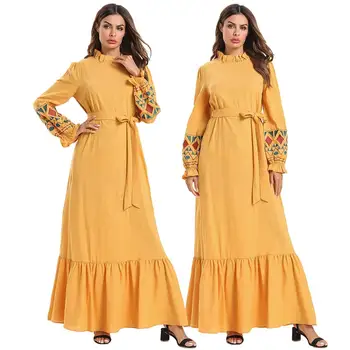 Muslim Women Long Dress Abaya Ruffle Cuff Long Sleeve Loose Casual Maxi Robe Islamic Ramadan Gown With Belt Solid Color Fashion
Muslim Women Long Dress Abaya Ruffle Cuff Long Sleeve Loose Casual Maxi Robe Islamic Ramadan Gown With Belt Solid Color Fashion
